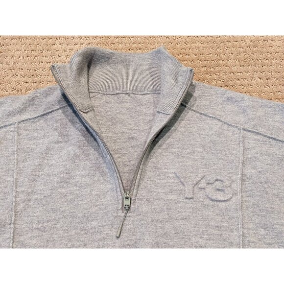 Y-3 Adidas Yohji Yamamoto Men Medium Wool 1/4 1/2 Zip Pullover Sweater Grey Logo - Picture 5 of 9